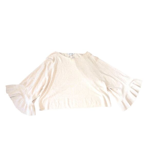 Elizabeth & James Freja Wool-Blend Flutter-Sleeve Sweater in Champagne - Picture 8 of 15